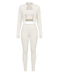 Ivory Studio Sculpt Women’s Solid Color 3-Piece Zip Long Sleeve Yoga Set
