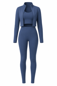 Blue Studio Sculpt Women’s Solid Color 3-Piece Zip Long Sleeve Yoga Set