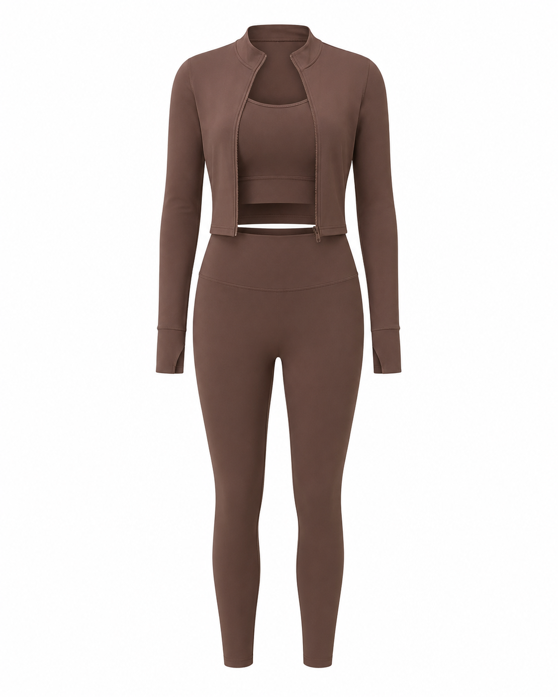 Chestnut Studio Sculpt Women’s Solid Color 3-Piece Zip Long Sleeve Yoga Set
