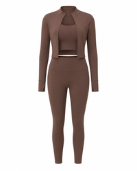 Chestnut Studio Sculpt Women’s Solid Color 3-Piece Zip Long Sleeve Yoga Set