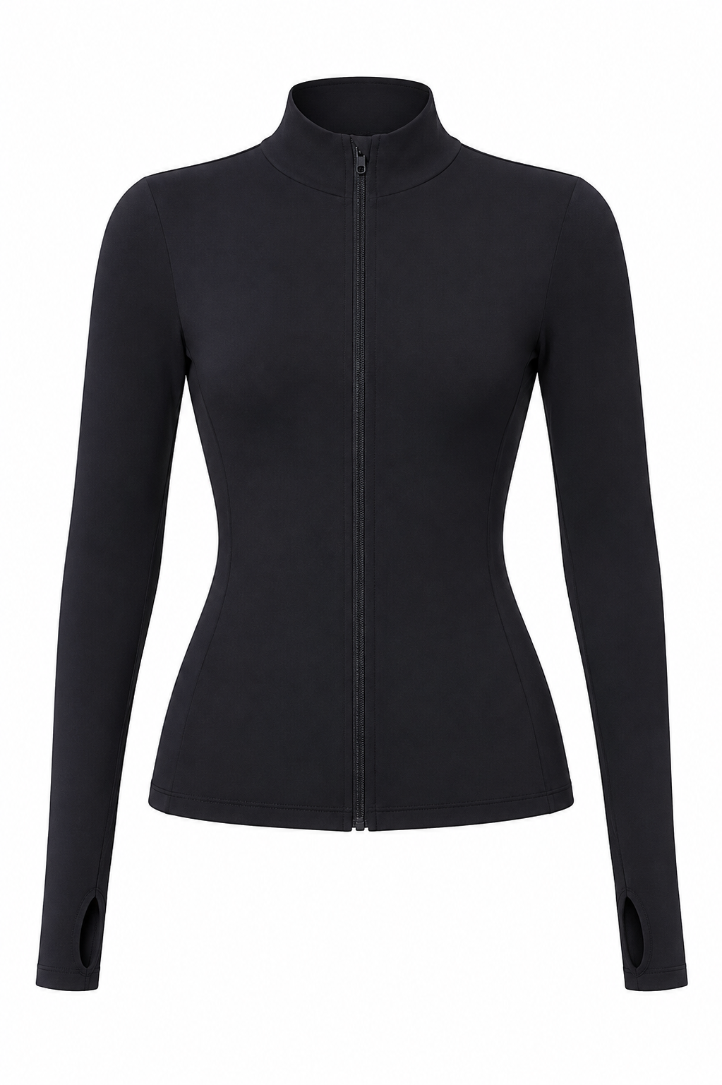Black Studio Sculpt Stand Collar Knitted Zipper Yoga Jacket – Long Sleeve
