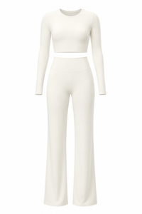 Ivory Studio Sculpt Women’s Workout Set – Breathable Long Sleeve & Pants