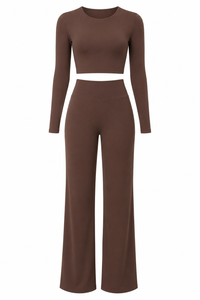 Chestnut Studio Sculpt Women’s Workout Set – Breathable Long Sleeve & Pants