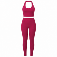 Burgundy Halter Beauty Back Exercise Bra Gathering Vest Running Body Shaping Exercise Workout Pants Yoga Two Piece Sets