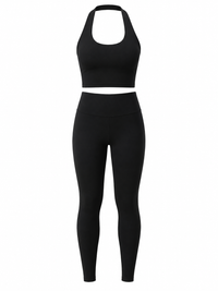 Black Halter Beauty Back Exercise Bra Gathering Vest Running Body Shaping Exercise Workout Pants Yoga Two Piece Sets