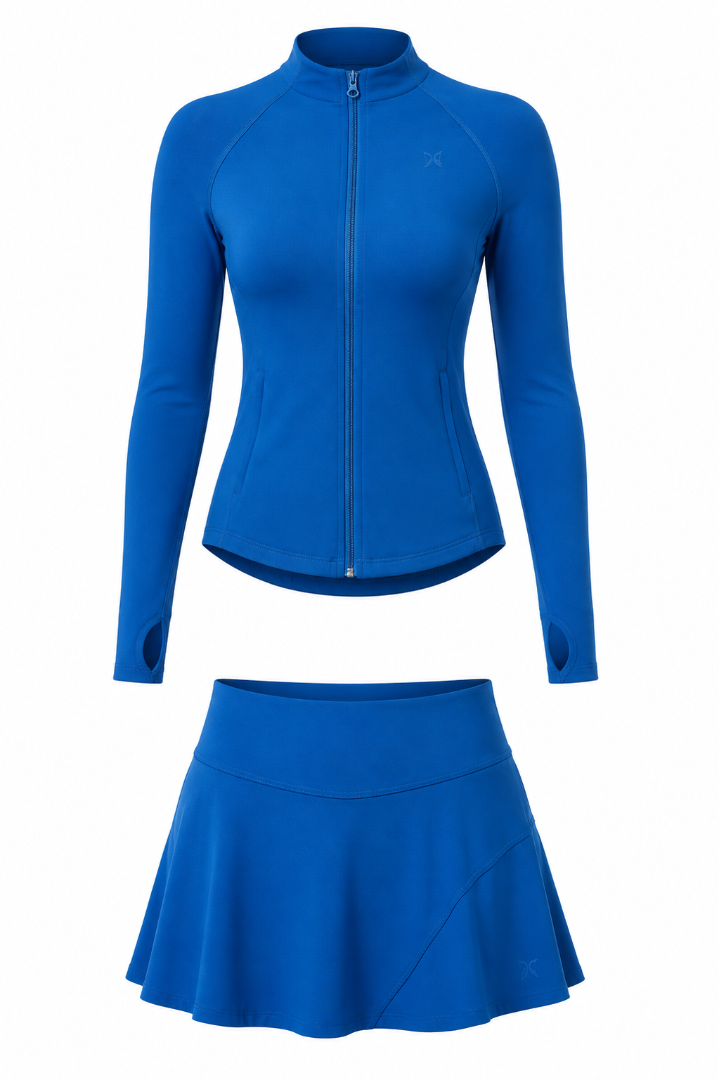 Sports Tennis Skirt Set Pocket Zipper Jacket High Elastic Casual Culottes Two Piece Set