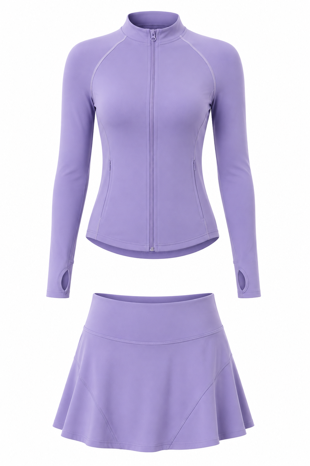 Sports Tennis Skirt Set Pocket Zipper Jacket High Elastic Casual Culottes Two Piece Set