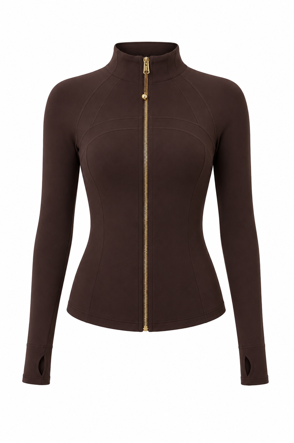 Brown ySports Jacket Women Pilates Jacket Long Sleeve with Finger Holes