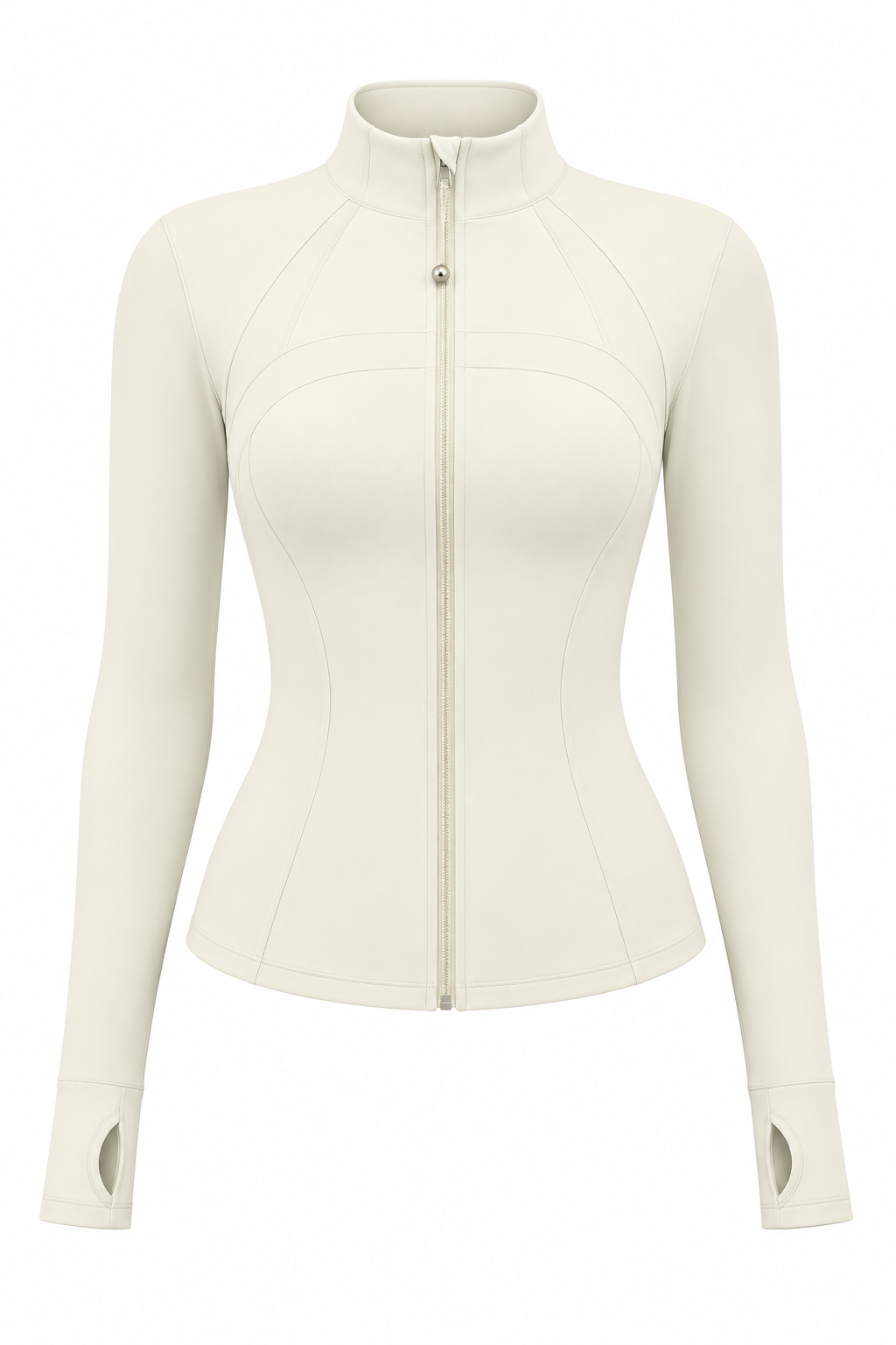 Cream Yoga Jacket Long Sleeve with Finger Stall Stand Collar High Grade Yoga Clothes