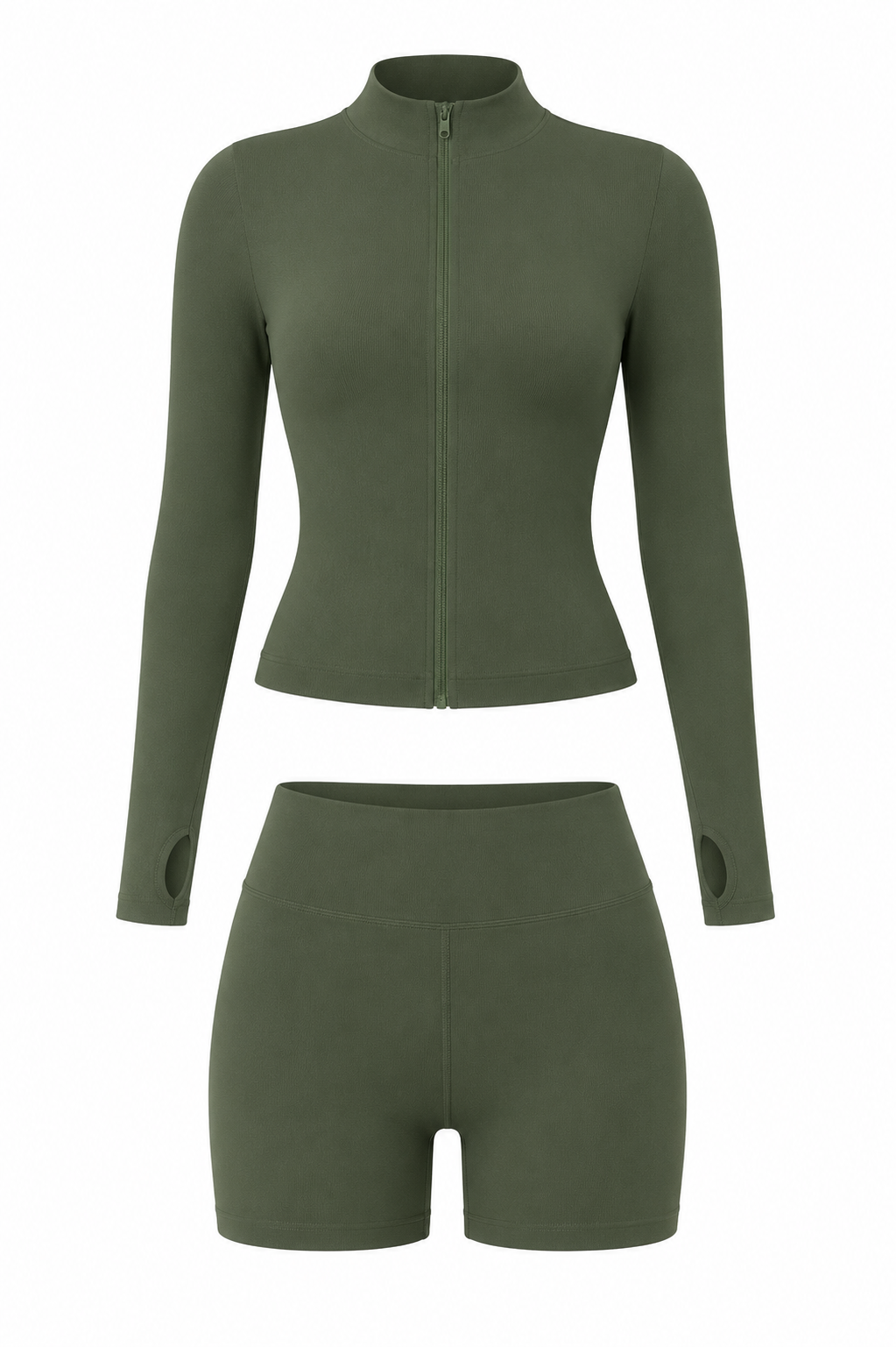 Olive  Long Sleeve Yoga Quick Drying  Shorts Set