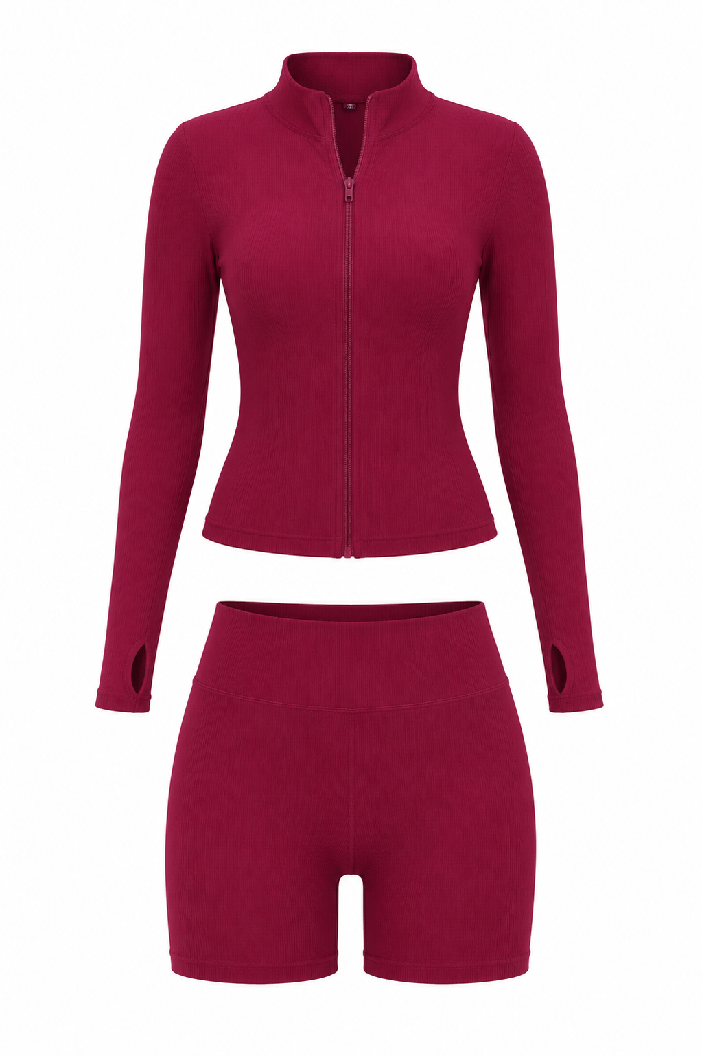 Burgundy  Long Sleeve Yoga Quick Drying  Shorts Set