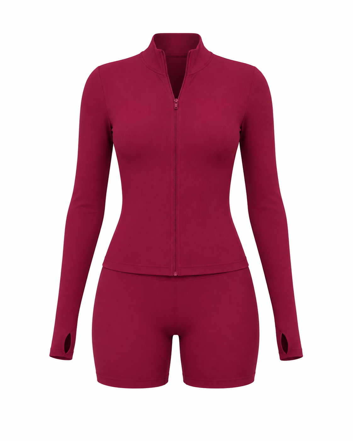 Burgundy  Long Sleeve Yoga Quick Drying  Shorts Set