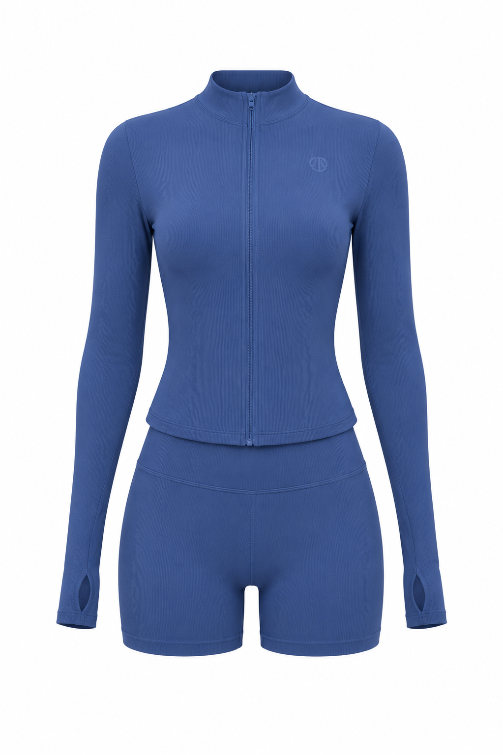 Blue  Long Sleeve Yoga Quick Drying  Shorts Set