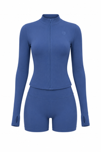 Blue  Long Sleeve Yoga Quick Drying  Shorts Set