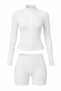 Beige  Long Sleeve Yoga Quick Drying  Shorts Set