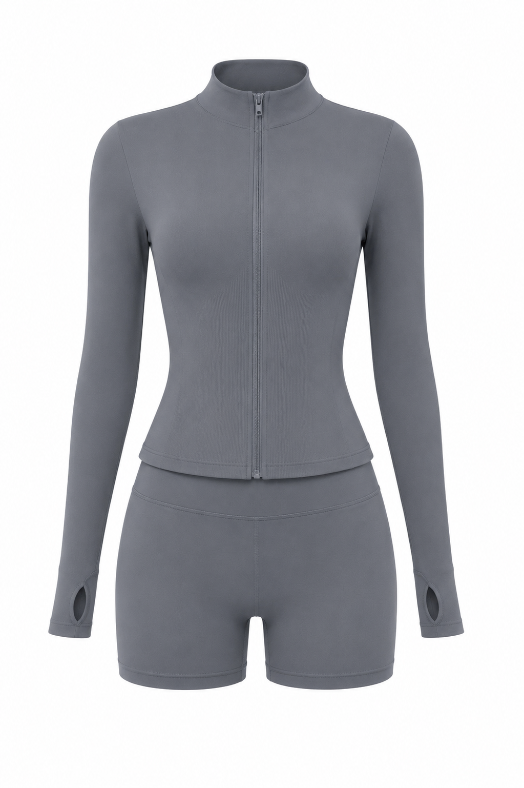 Grey  Long Sleeve Yoga Quick Drying  Shorts Set