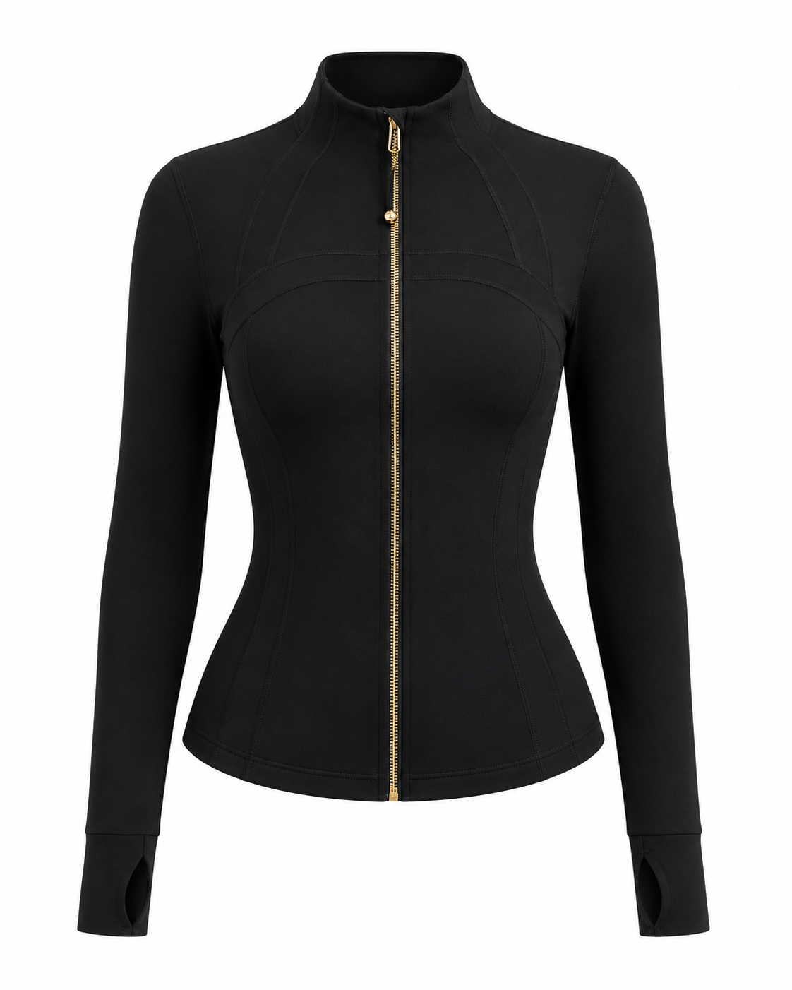 Black with gold zipper Yoga Jacket Long Sleeve with Finger Stall Stand Collar High Grade Yoga Clothes