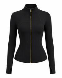 Black with gold zipper Yoga Jacket Long Sleeve with Finger Stall Stand Collar High Grade Yoga Clothes