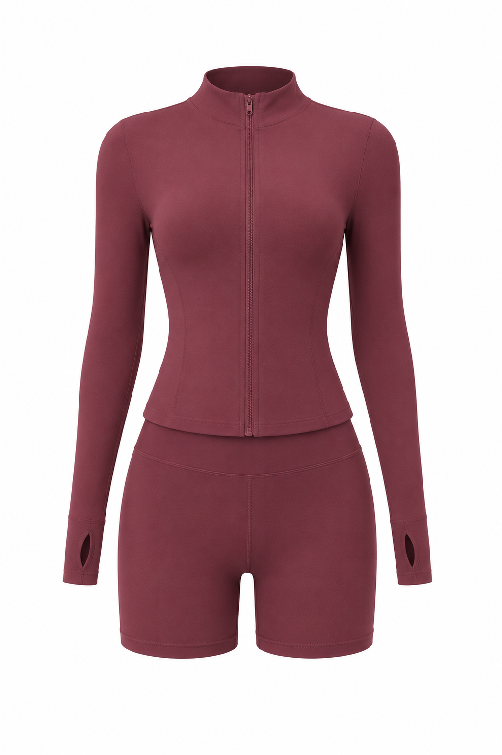 Brown Long Sleeve Yoga Quick Drying  Shorts Set