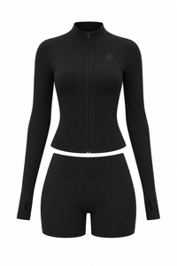 Black Long Sleeve Yoga Quick Drying  Shorts Set