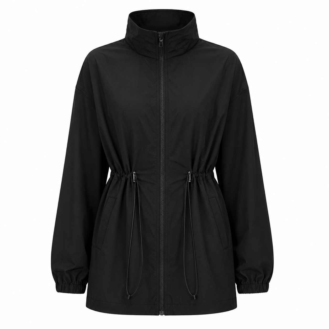Hooded Stand Collar Sports Jacket Women Drawstring  Jacket
