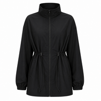 Hooded Stand Collar Sports Jacket Women Drawstring  Jacket
