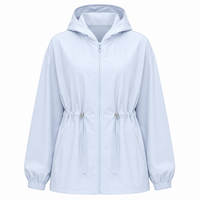 Hooded Stand Collar Sports Jacket Women Drawstring  Jacket