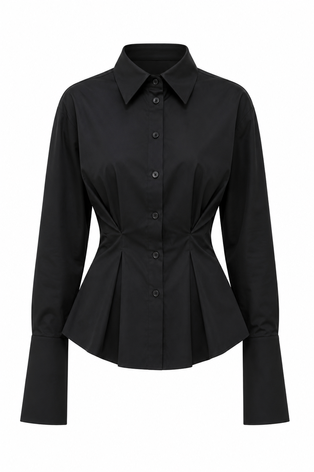 Black Button Up Cuff Detail Shirt
