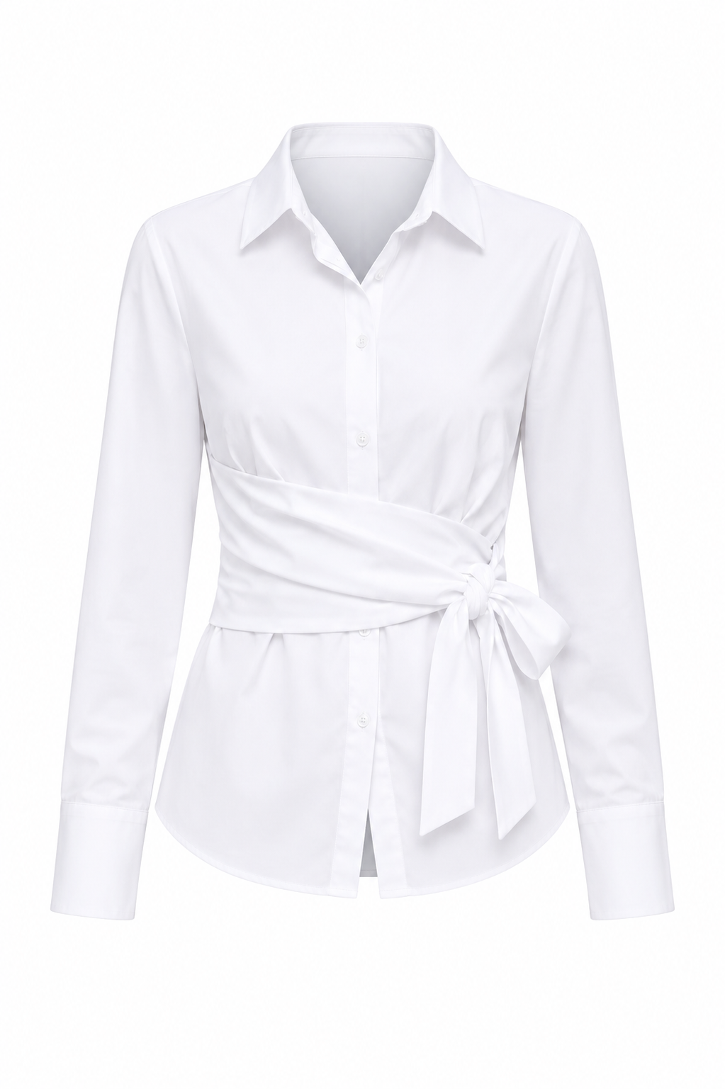 Women Solid Color Tied Pleated Shirt Faux Two Pieces Shirts