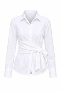 Women Solid Color Tied Pleated Shirt Faux Two Pieces Shirts