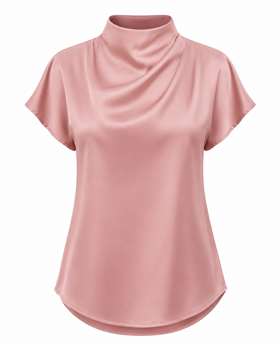 Women’s Pleated Satin Top – Round Neck Short Sleeve Blouse