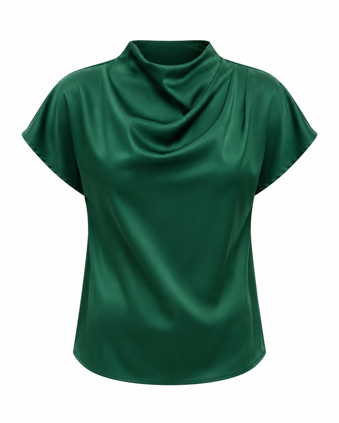 Women’s Pleated Satin Top – Round Neck Short Sleeve Blouse