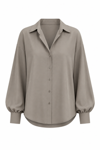 Neutral Button Down Collared Shirt – Women’s Classic Long Sleeve Blouse
