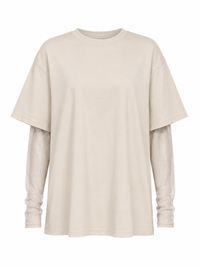 Faux Layered Round Neck Mesh Sleeve Top