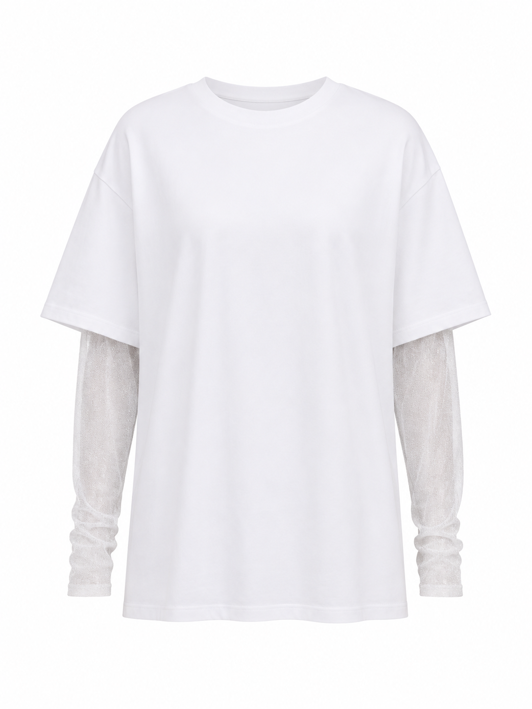 Faux Layered Round Neck Mesh Sleeve Top
