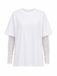 Faux Layered Round Neck Mesh Sleeve Top