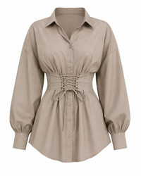 Women's New Waist Strap Slim Fit Sexy Lapel Shirt Dress