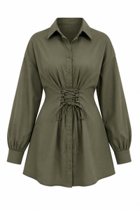 Women's New Waist Strap Slim Fit Sexy Lapel Shirt Dress