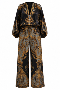 Spring Resort-Style V-Neck Korean Print Pant Set
