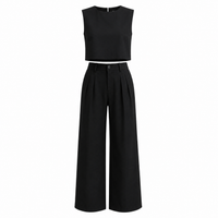 Linen Vest Pants Summer Sleeveless Vest Wide Leg Pants Casual Two Piece Sets