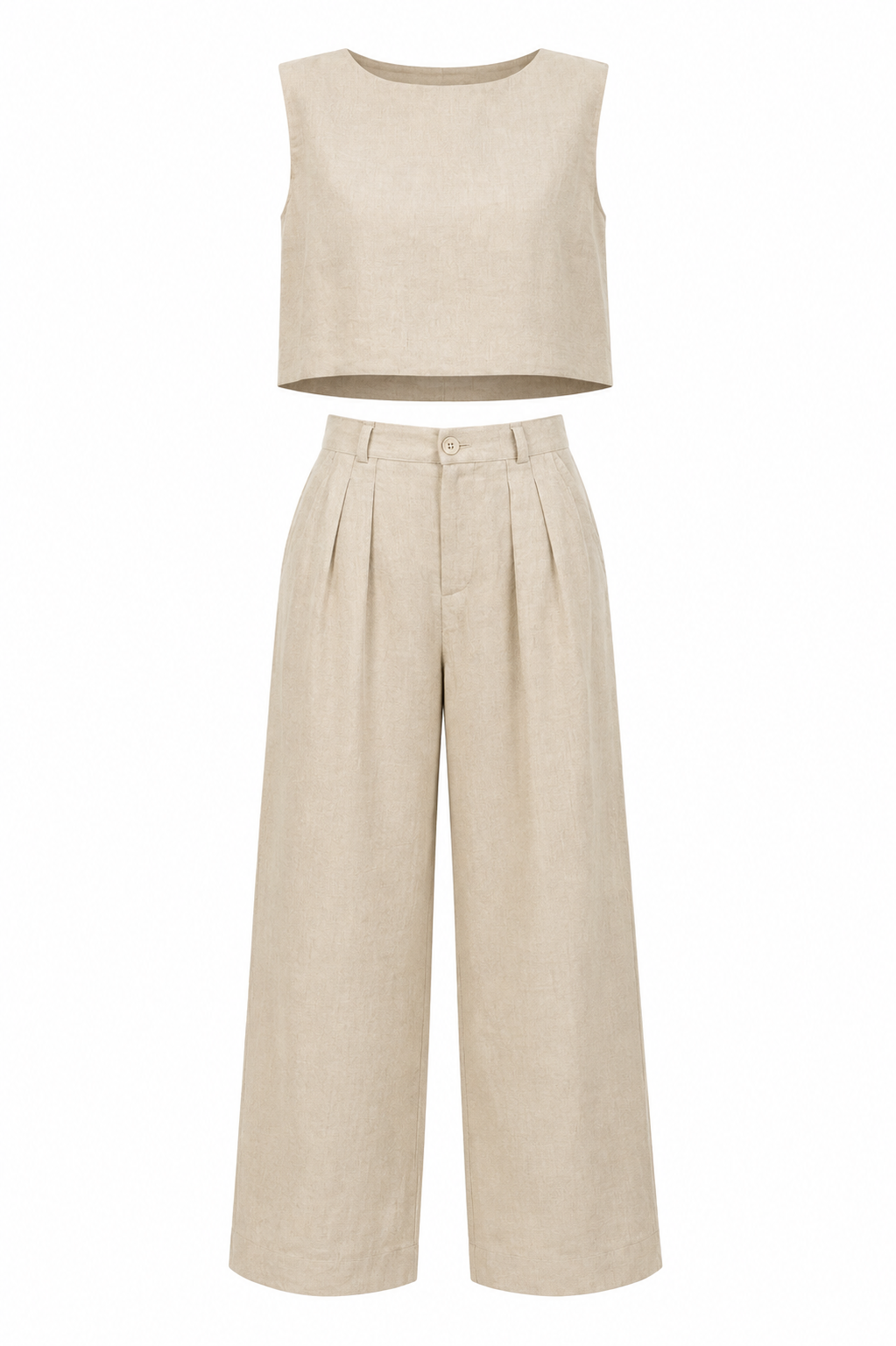 Linen Vest Pants Summer Sleeveless Vest Wide Leg Pants Casual Two Piece Sets