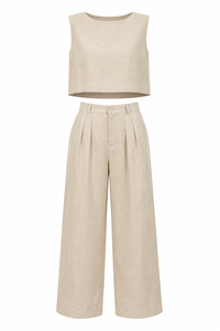 Linen Vest Pants Summer Sleeveless Vest Wide Leg Pants Casual Two Piece Sets