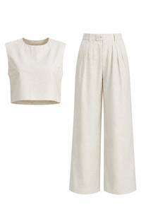 Linen Vest Pants Summer Sleeveless Vest Wide Leg Pants Casual Two Piece Sets