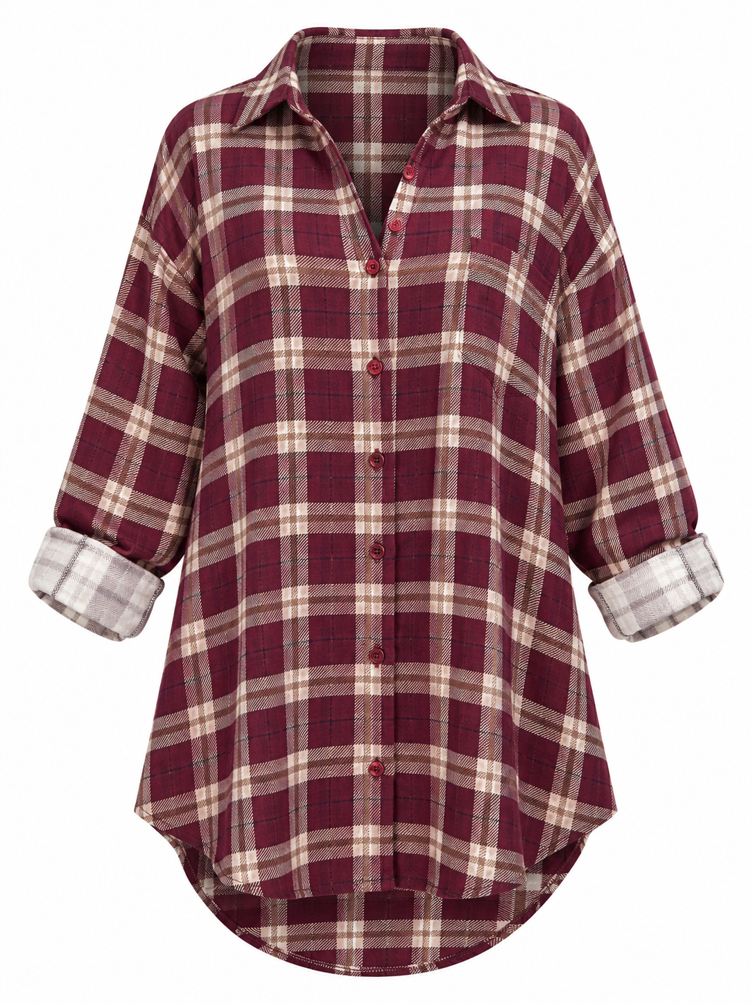 Plus Size Plaid Long Sleeve Mini Shirt Dress