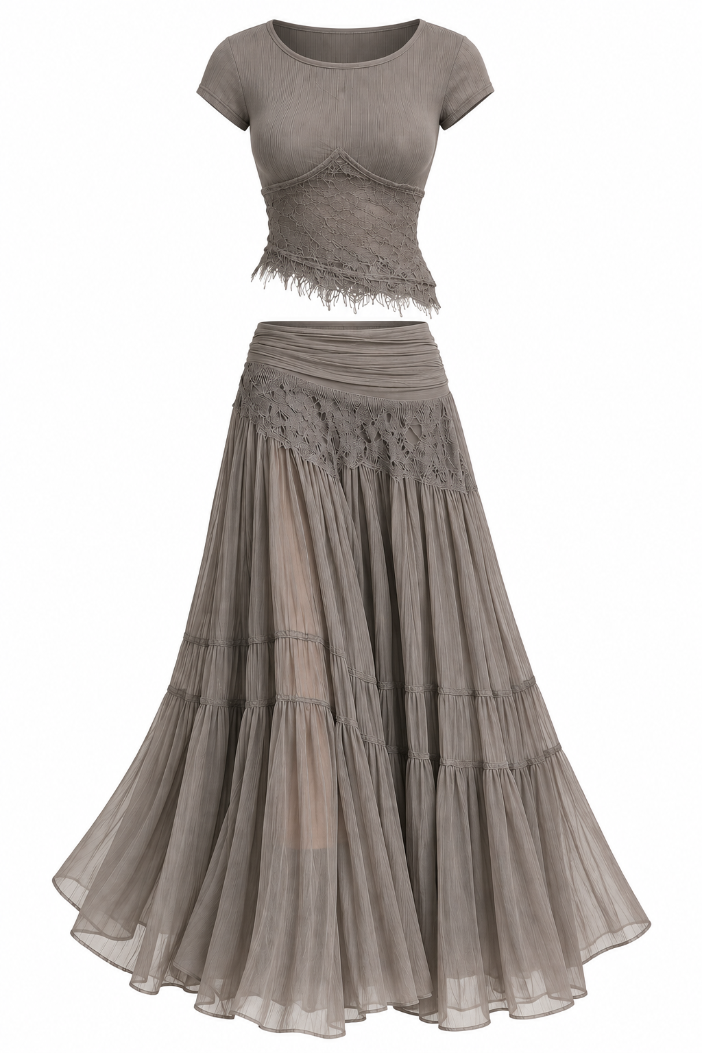 Lace Slim Fit Top and Maxi Skirt Set