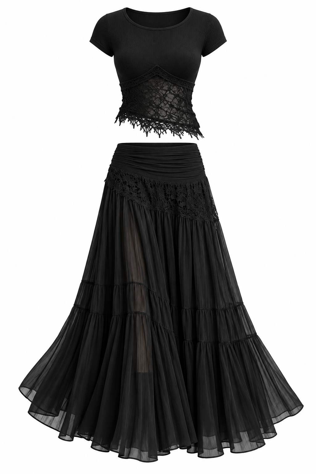 Lace Slim Fit Top and Maxi Skirt Set