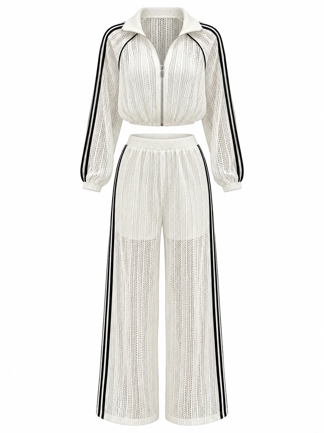 Side Stripes Zip Up Top and Pants Set