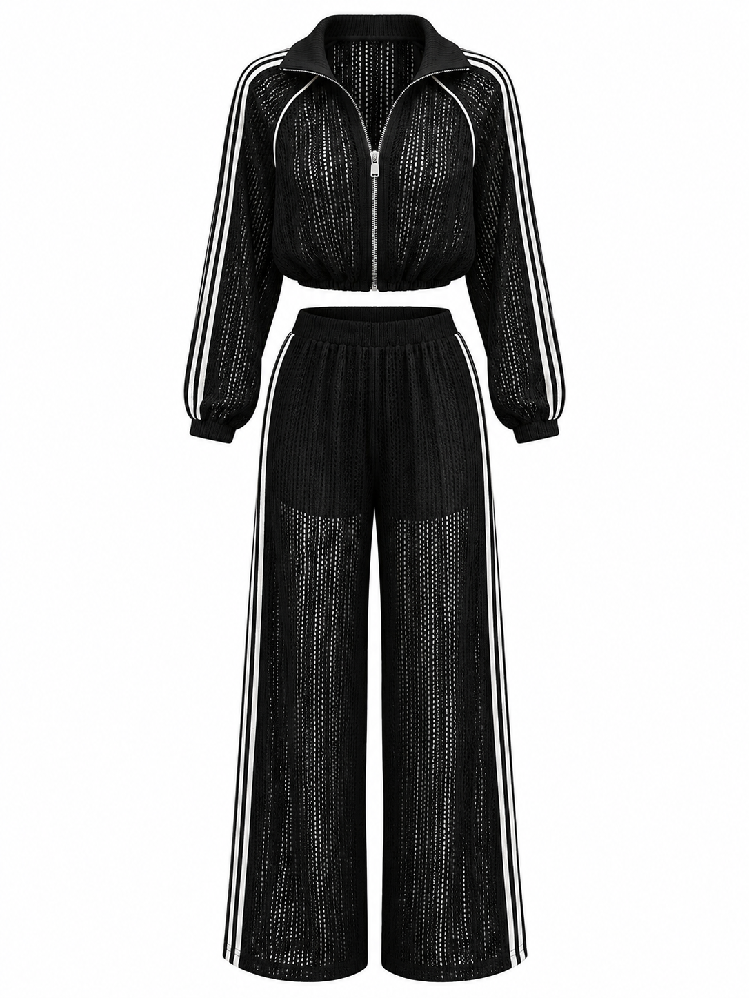 Side Stripes Zip Up Top and Pants Set