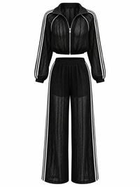 Side Stripes Zip Up Top and Pants Set