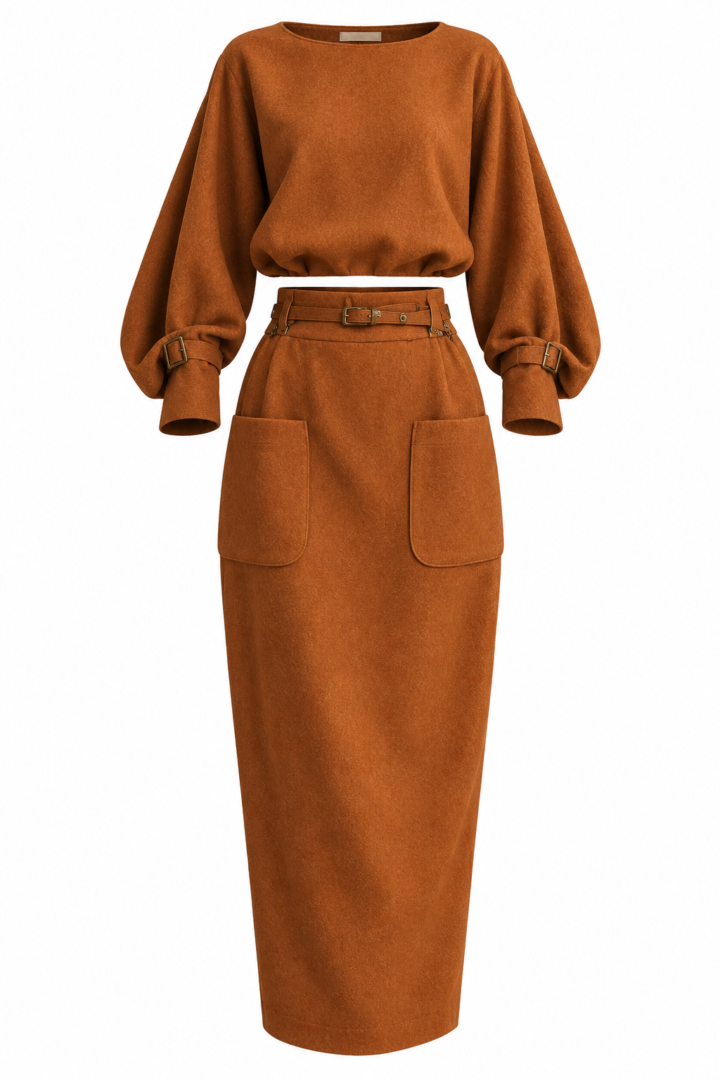 Long-Sleeve Top and Midi Skirt Set